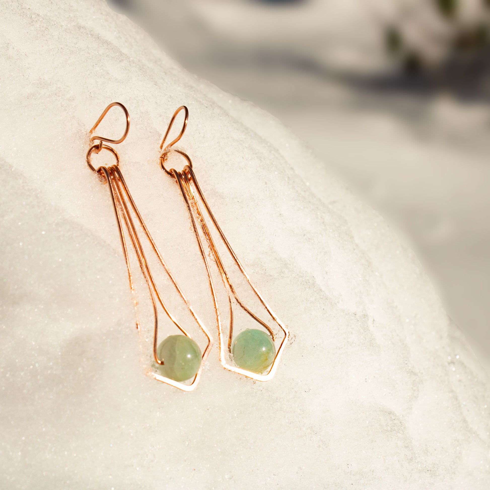 Art Deco Aquamarine Dangle Wire Wrapped Copper Earrings – Carrie