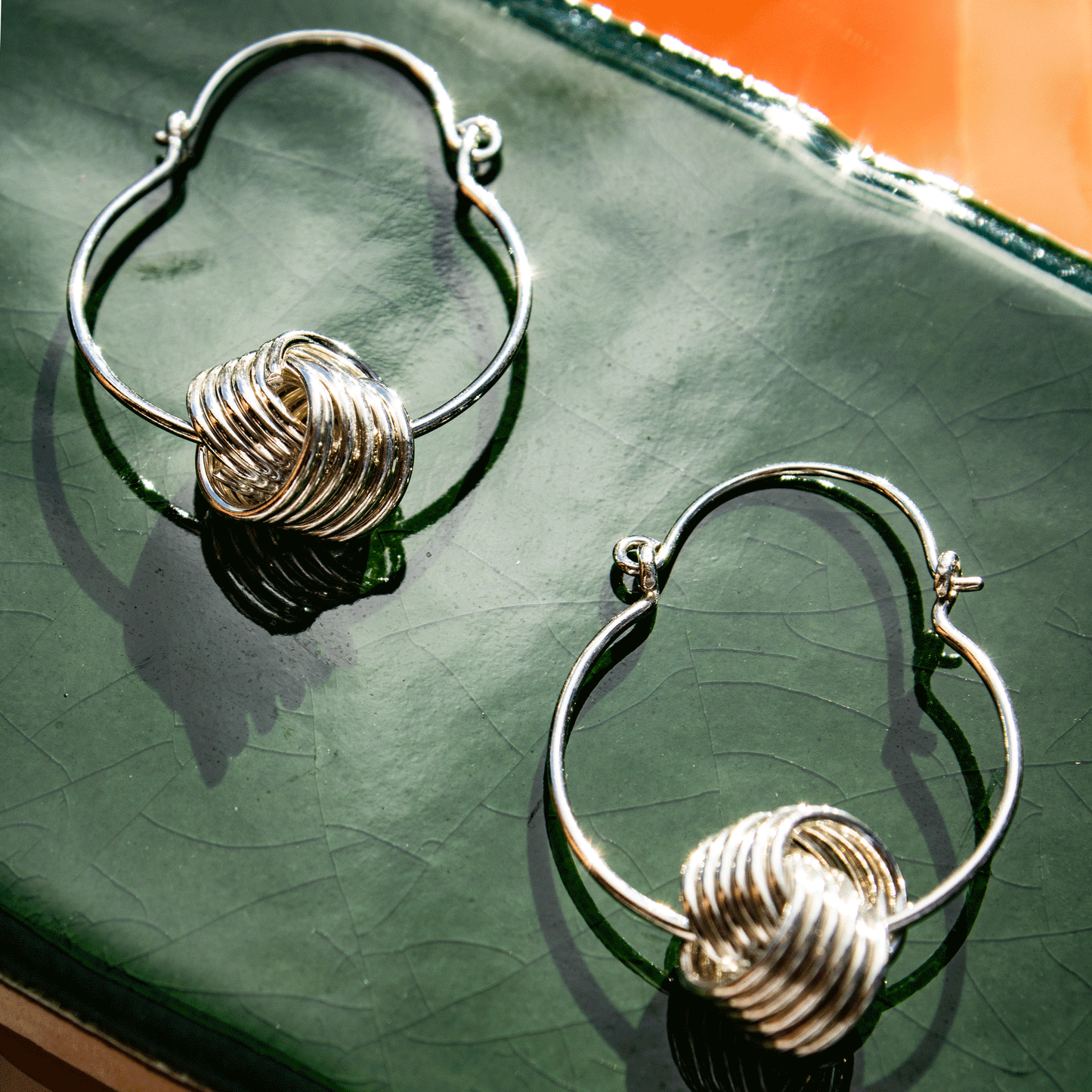 Coiled Knot Sterling Silver Hoop Earrings