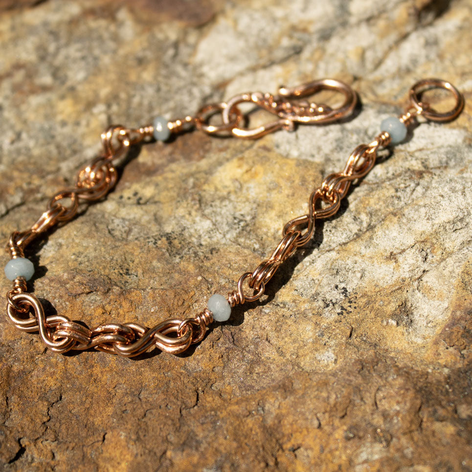 Copper Double Infinity Wire Wrapped Bracelet with Amazonite accent gemstones