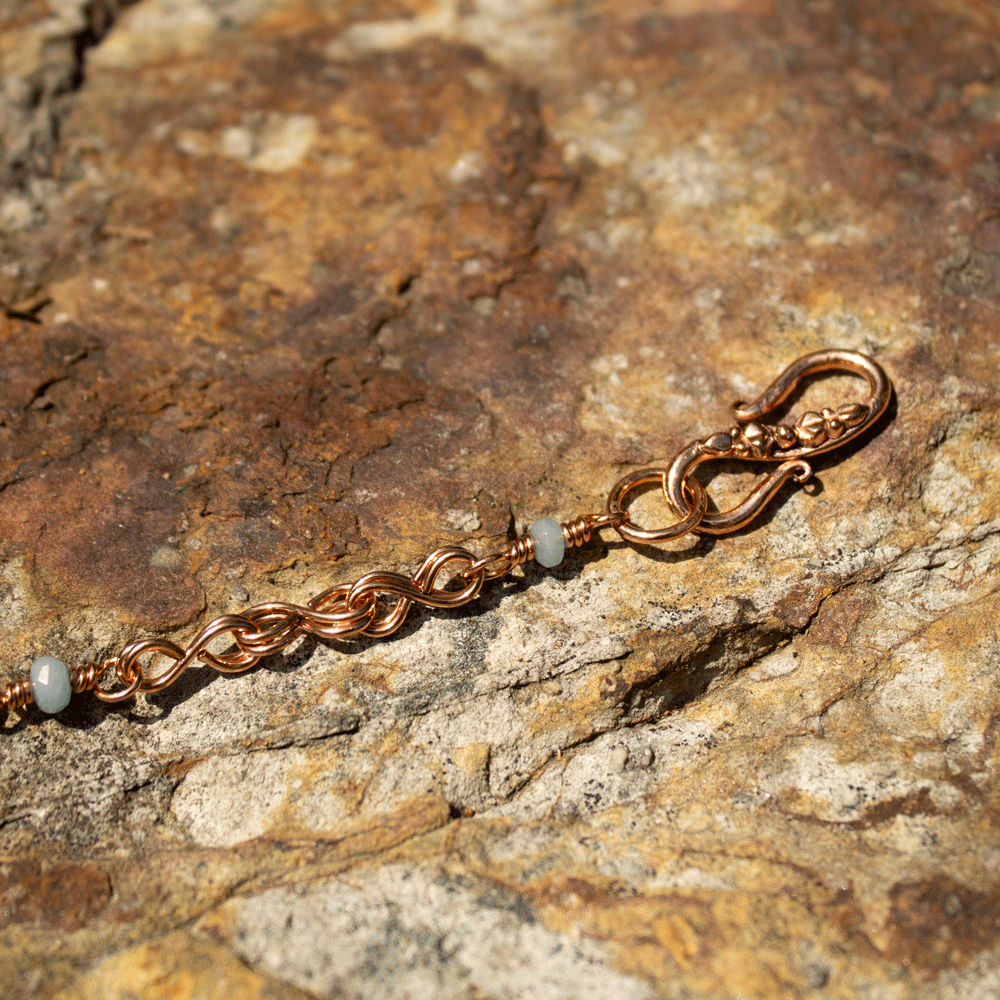 Copper Double Infinity Wire Wrapped Bracelet with Amazonite accent gemstones