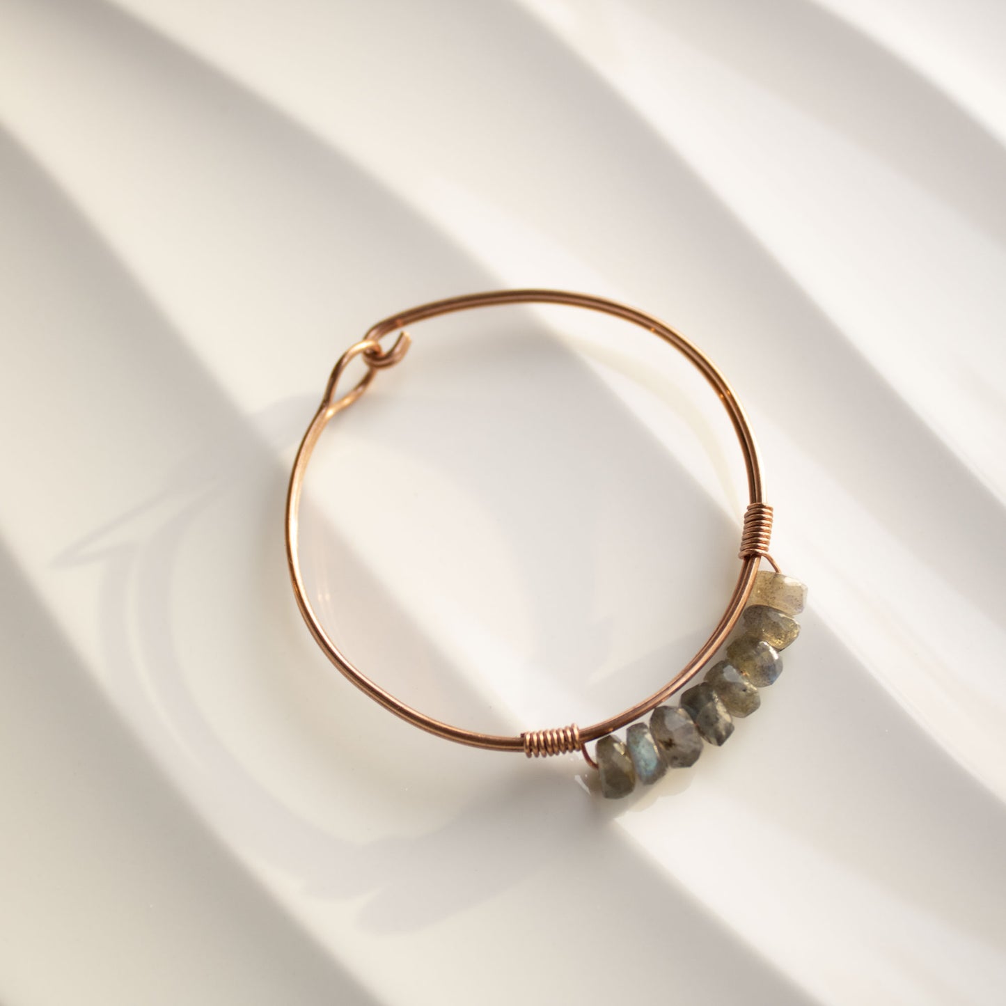 Copper Bangle Bracelet with Labradorite Rondelles