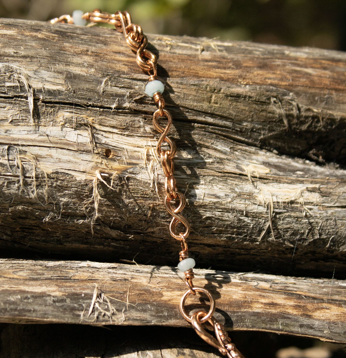 Copper Double Infinity Wire Wrapped Bracelet with Amazonite accent gemstones