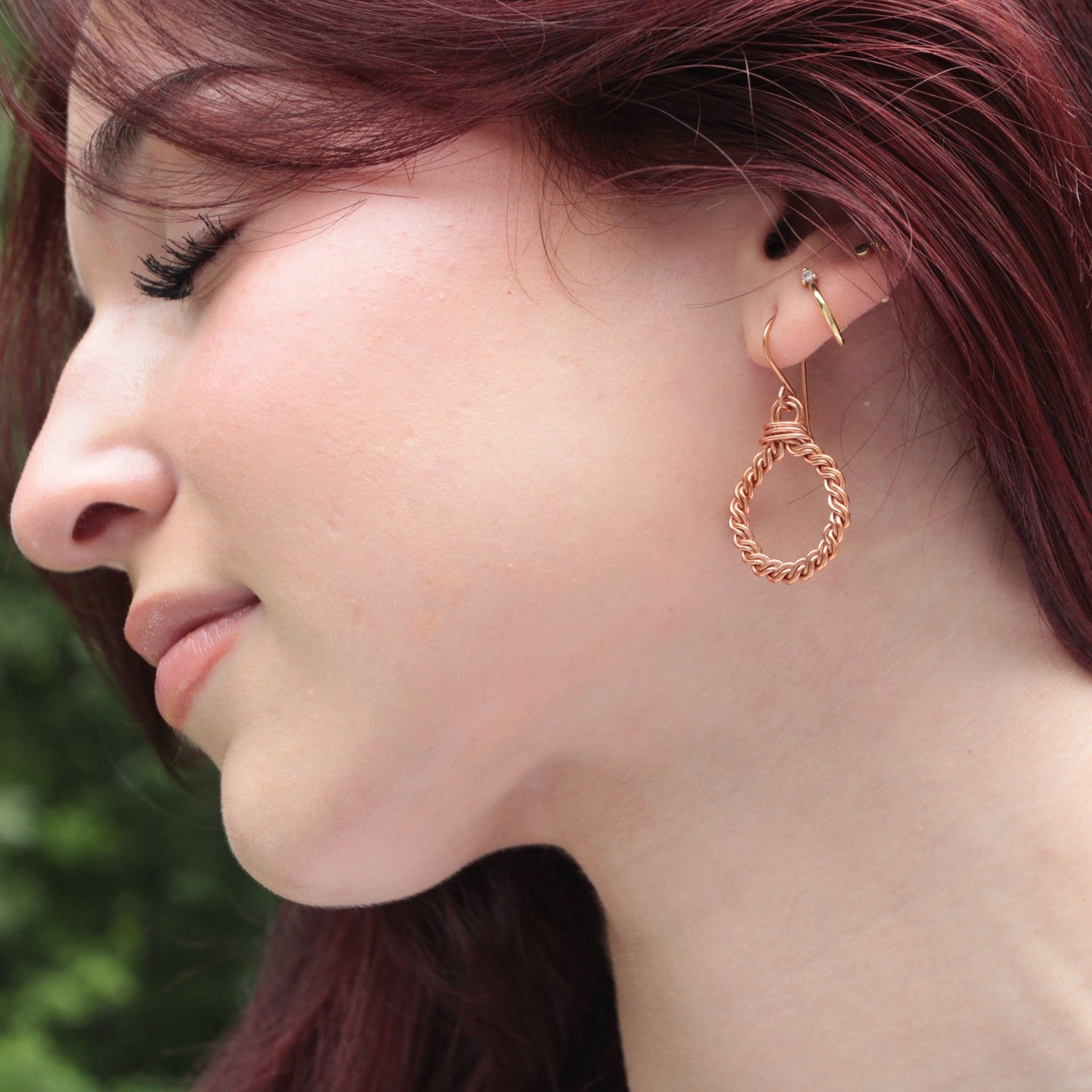 Copper Twist Dangle Hoops