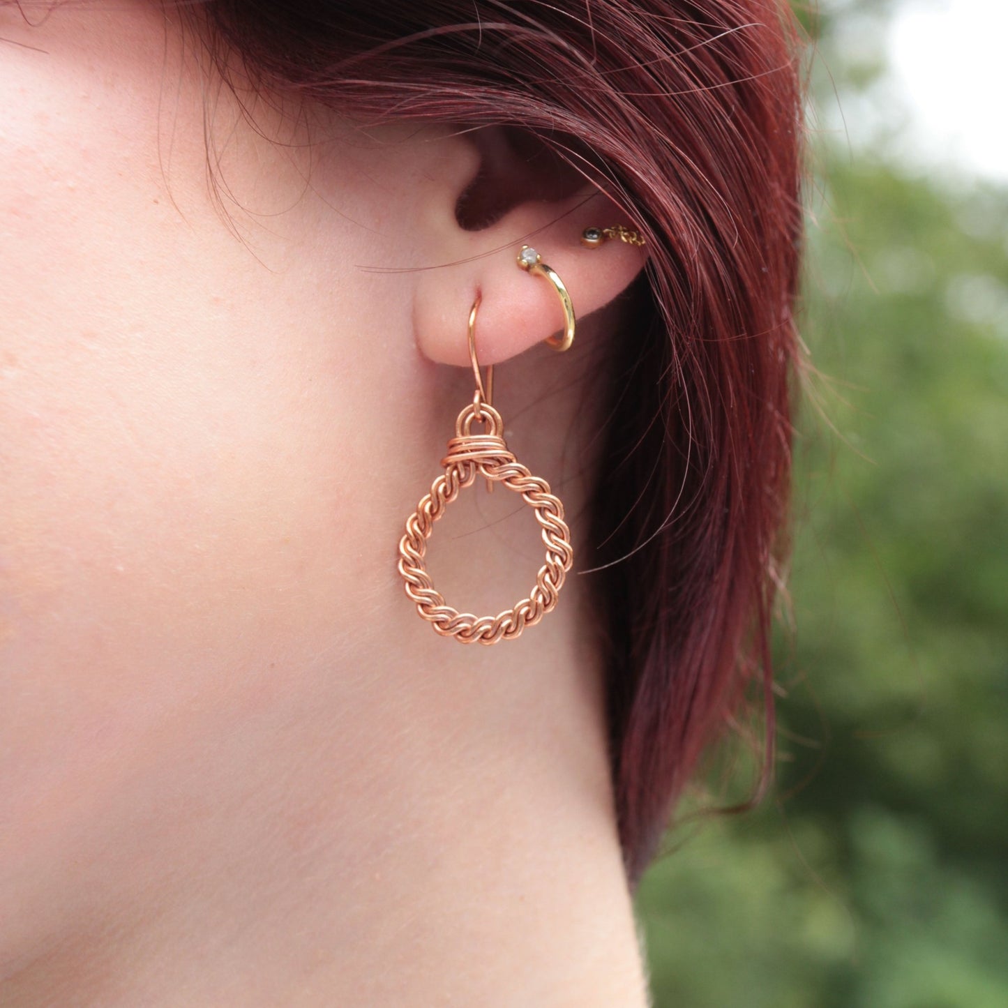 Copper Twist Dangle Hoops