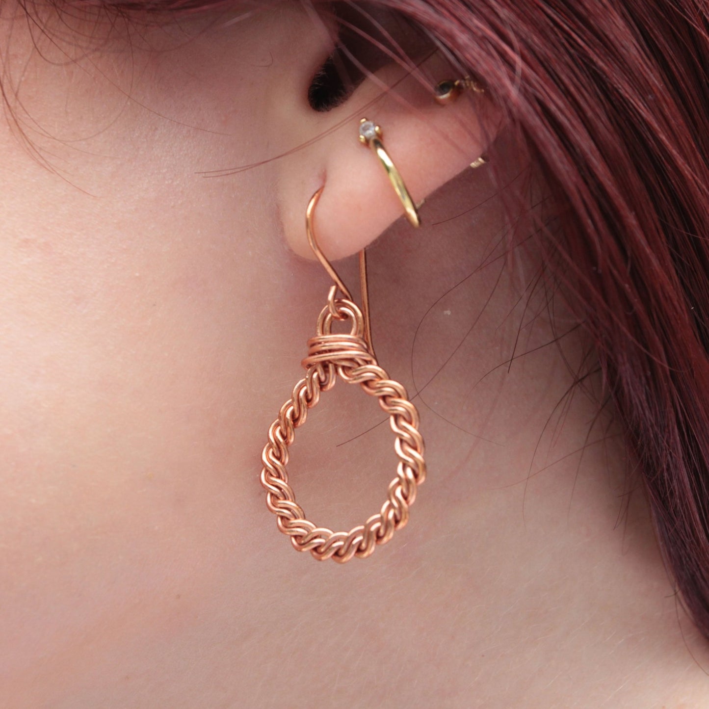 Copper Twist Dangle Hoops