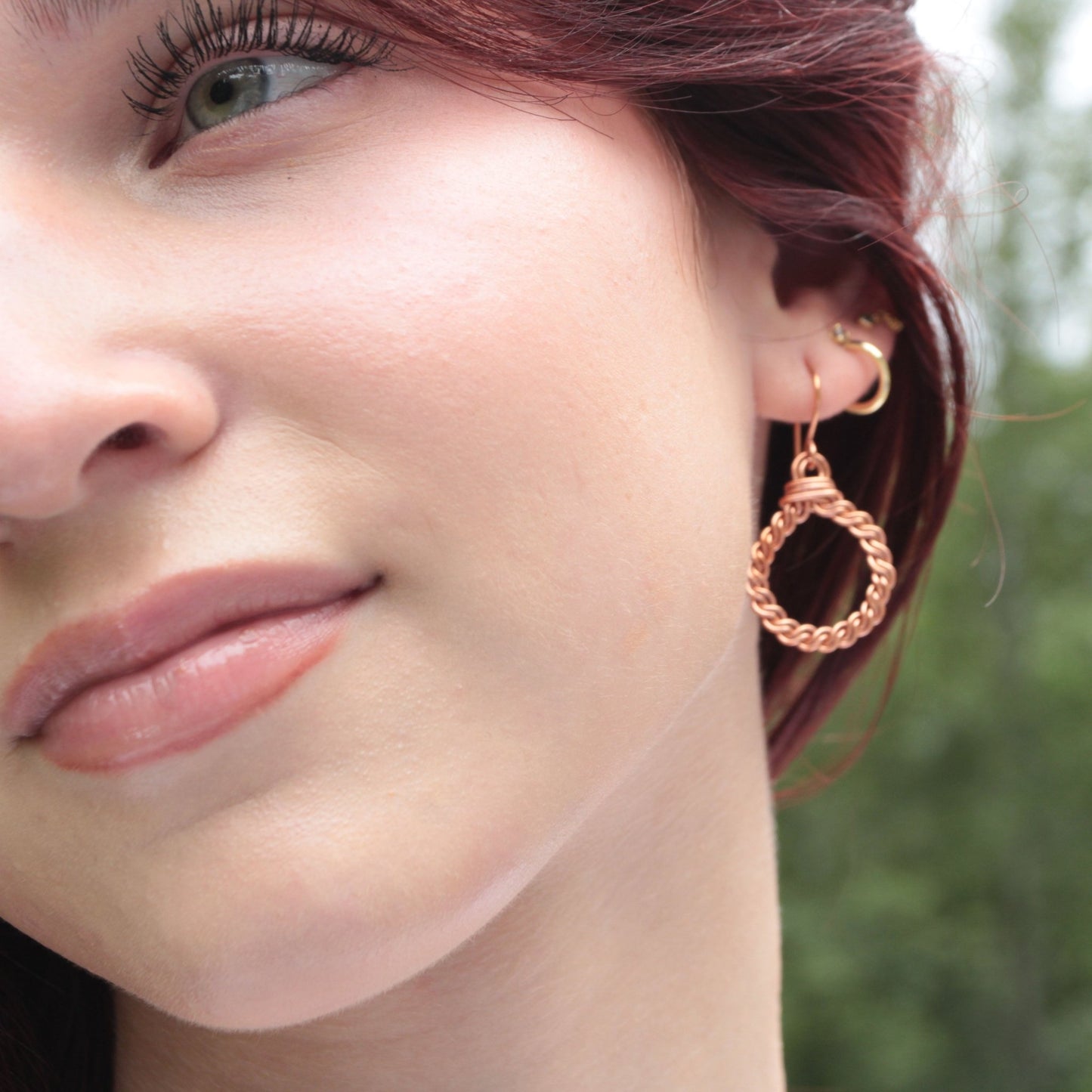 Copper Twist Dangle Hoops