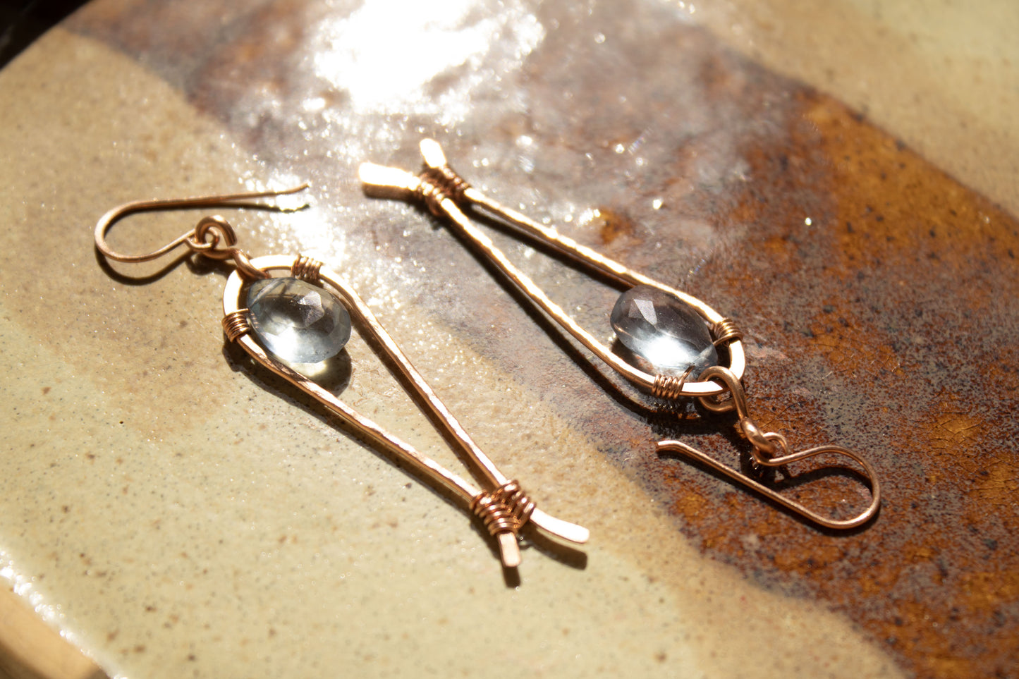 Briolette Fish Wire Wrapped Earrings in Copper