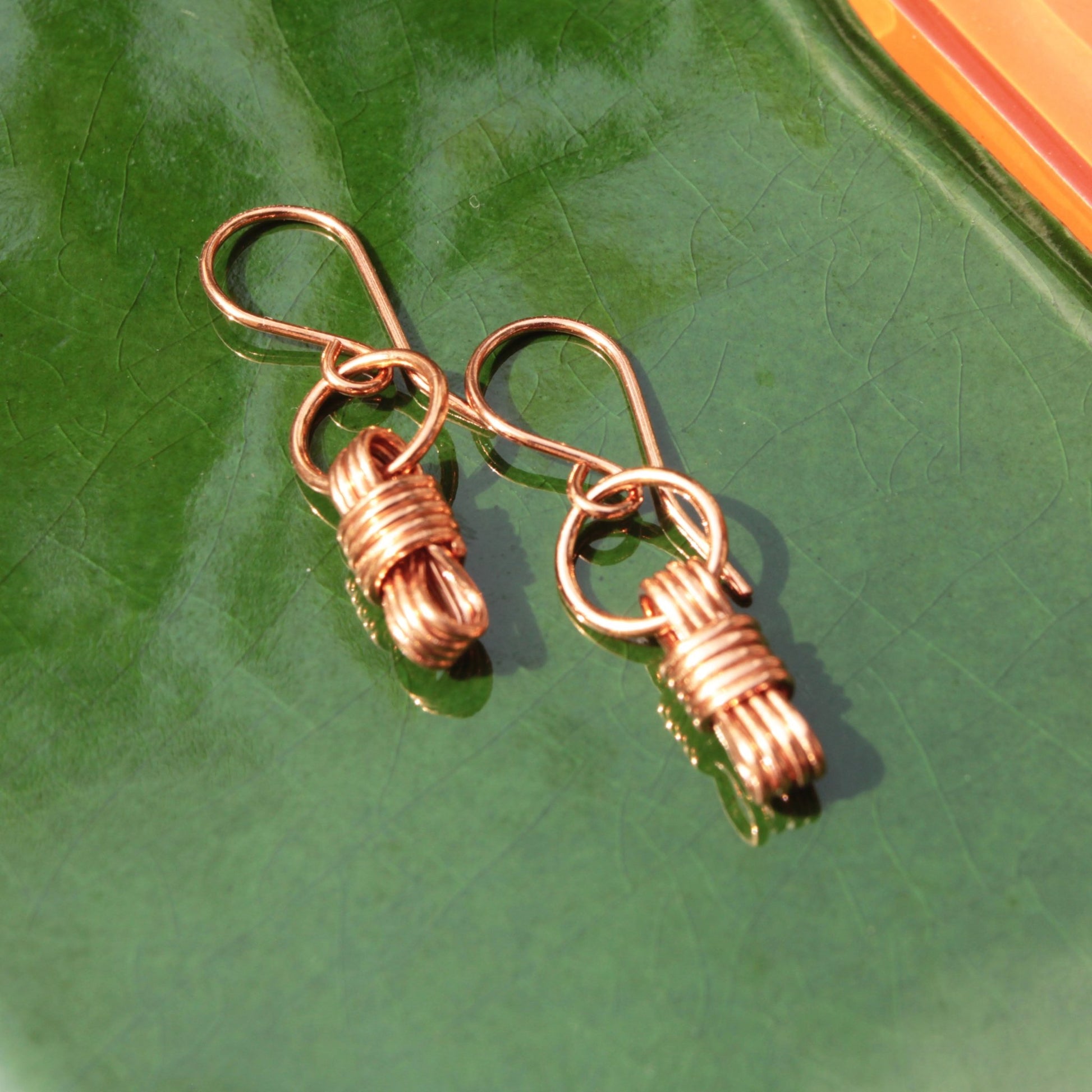 handmade nautical equestrian inspired wire wrapped copper earrings carrie foscato design USA