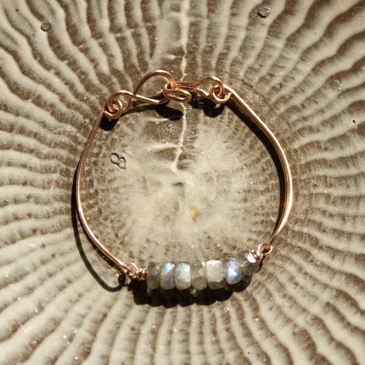 Labradorite Rondell Bangle Bar Bracelet in Copper