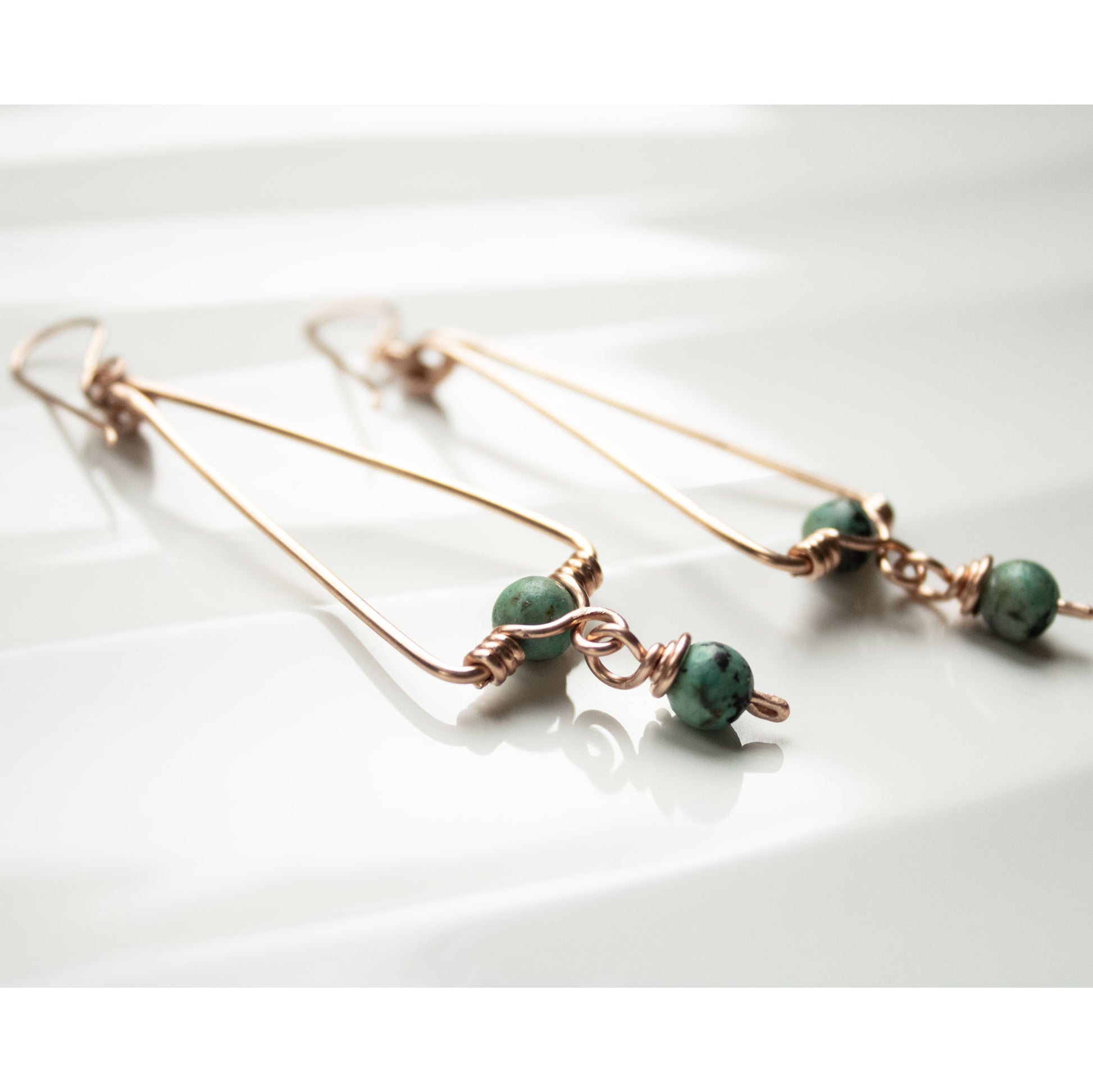 Geometric Long Earrings with Turquoise | Copper