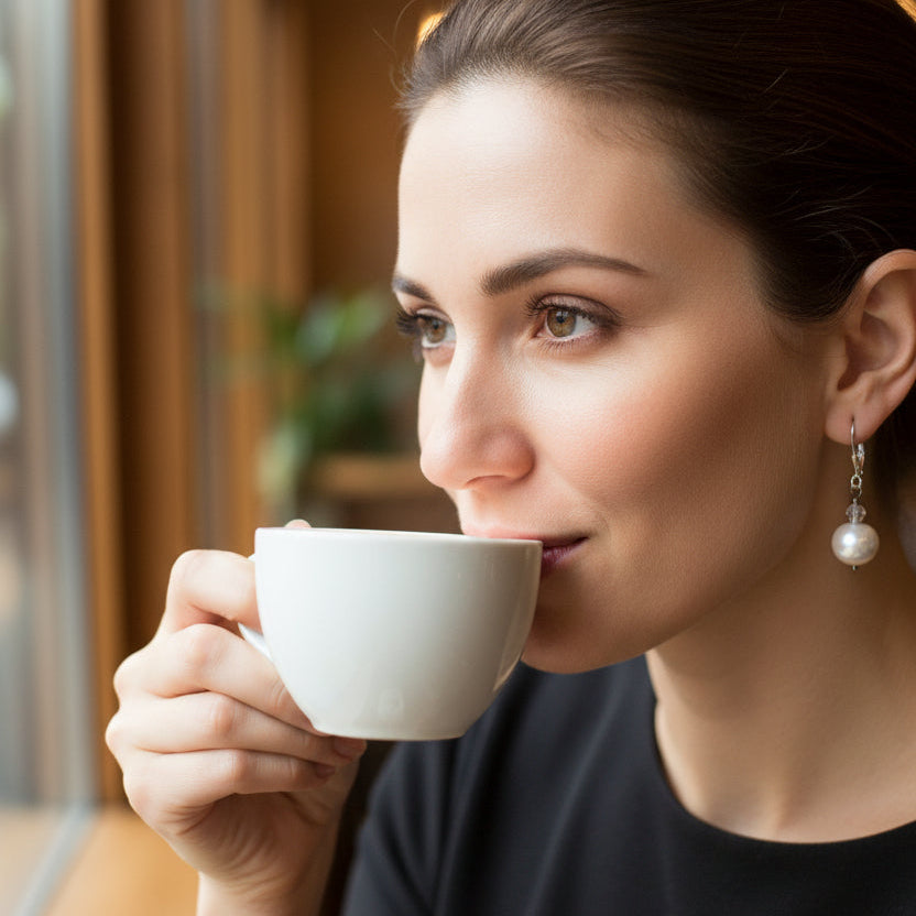 Medium Pearl Crystal Sterling Silver Leverback Earrings – Carrie