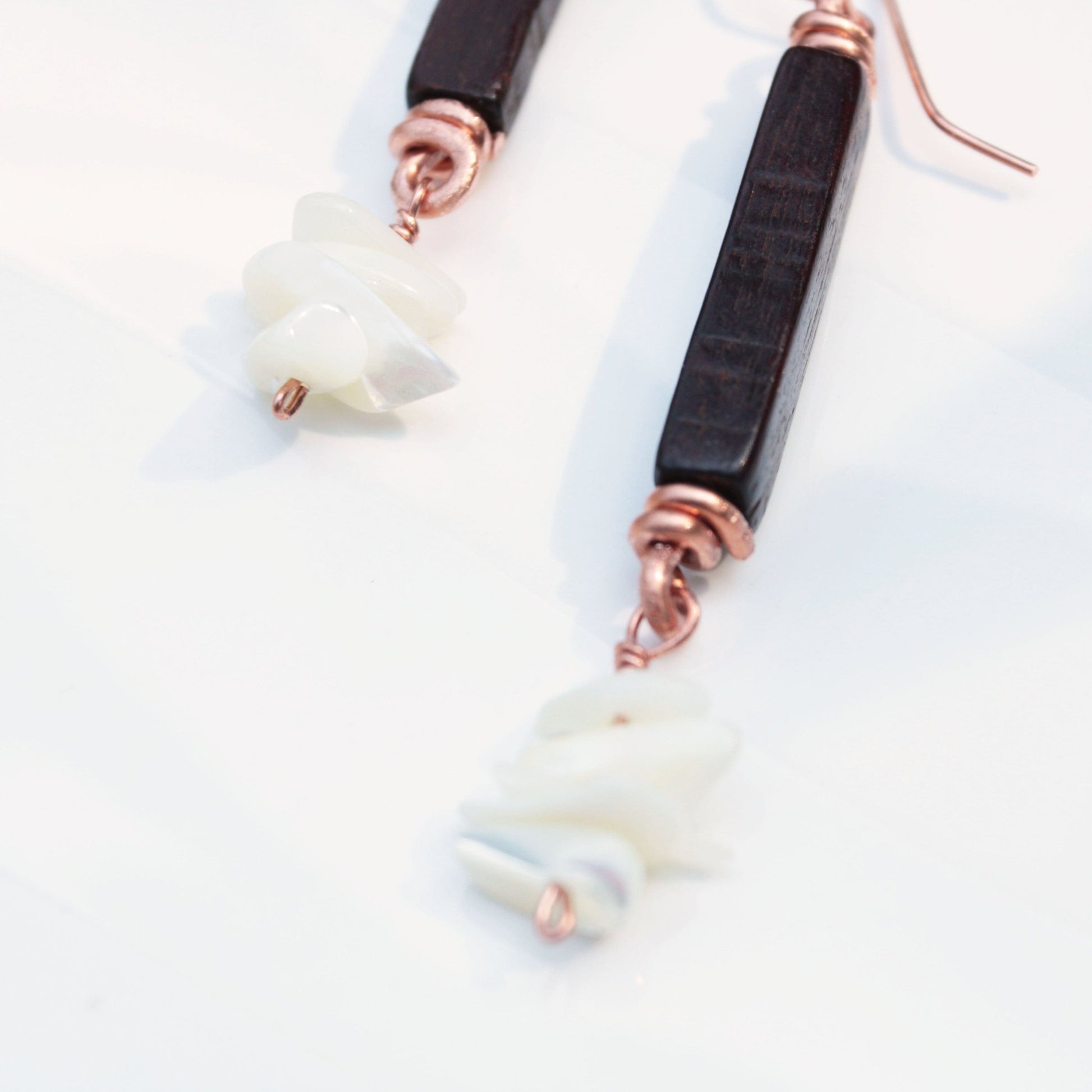 Woodland Drift | Mahogany & Mother of Pearl Copper Earrings | Summer Special - Carrie Foscato Design