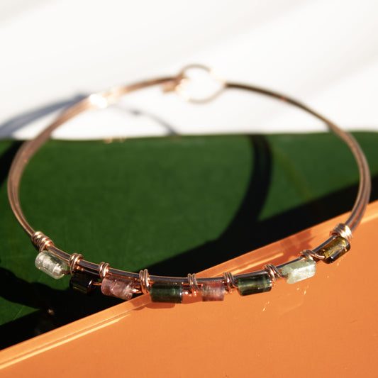 Tourmaline Copper Wire Wrapped Bracelet (Individually Mounted)