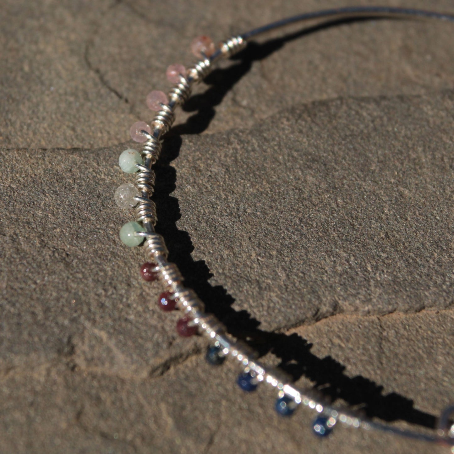 One-of-a-Kind Sterling Silver Hoop Earrings with Aquamarine, Lapis & Garnet – Handmade Wearable Art