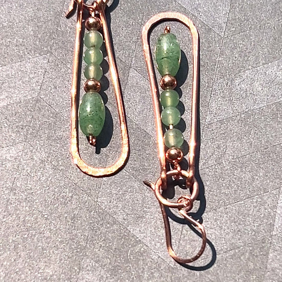 copper green aventurine hammered wire wrapped handmade earring jewelry virginia