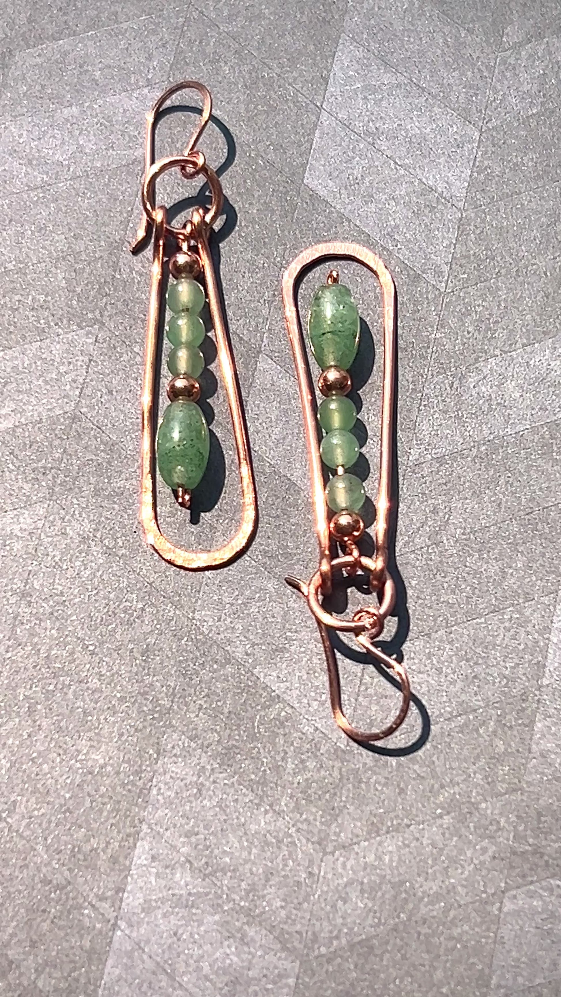 copper green aventurine hammered wire wrapped handmade earring jewelry virginia