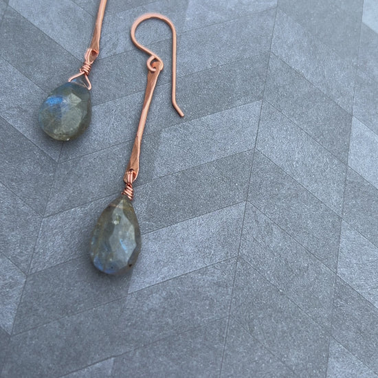 Handmade hammered copper earring jewelry faceted labradorite briolet gemstones virginia