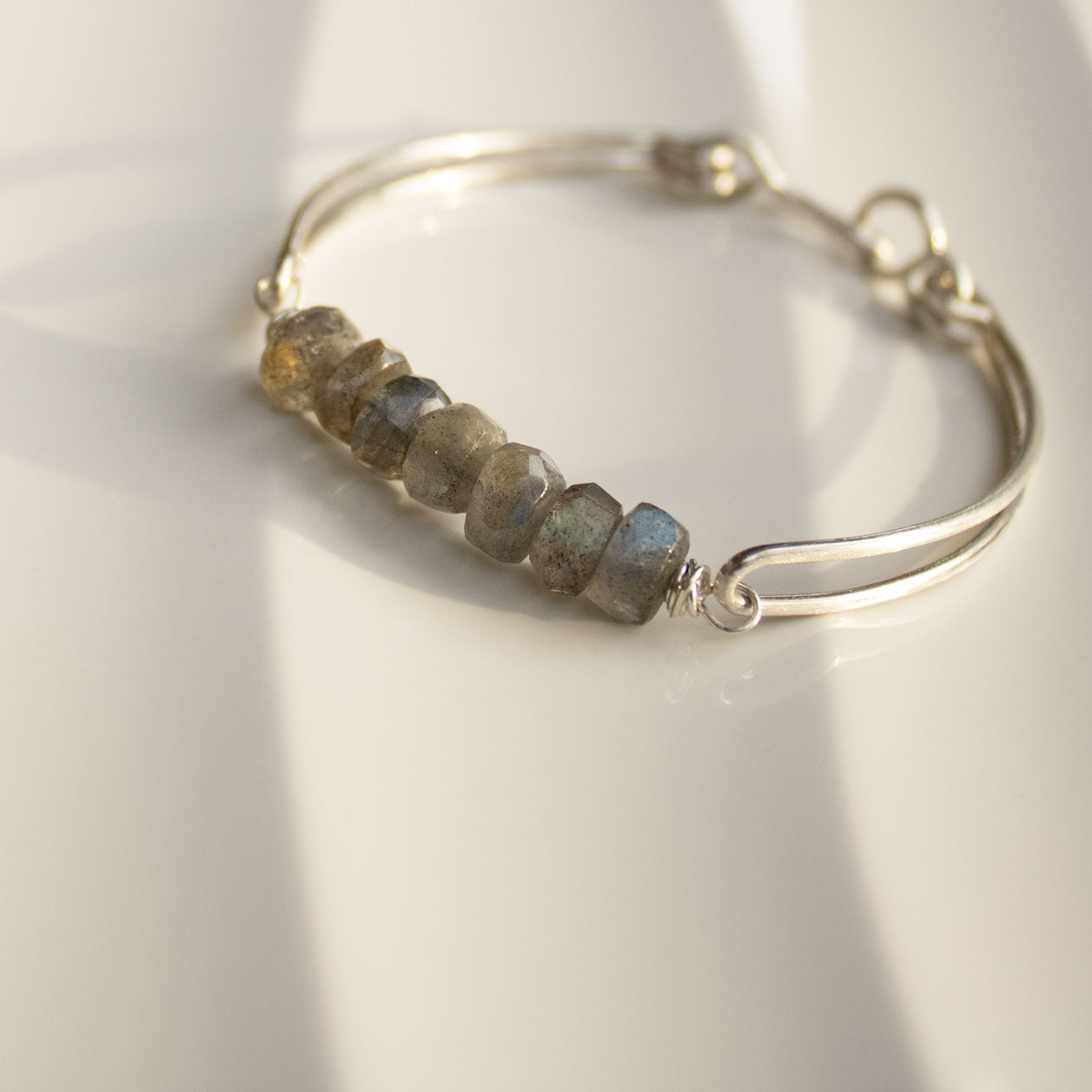 Sterling Silver Bangle with Labradorite Rondelle Beads