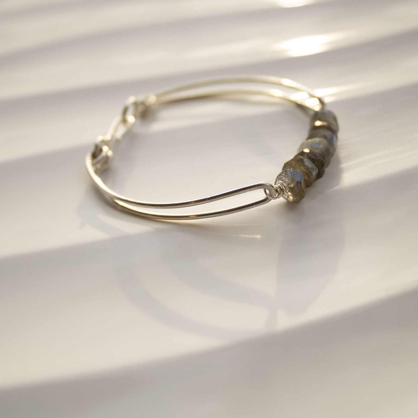 Sterling Silver Bangle with Labradorite Rondelle Beads