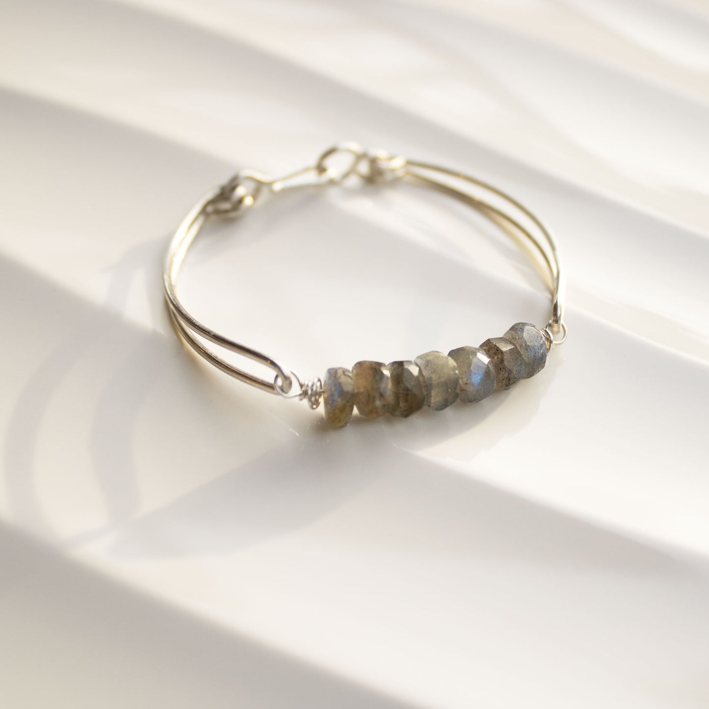 Sterling Silver Bangle with Labradorite Rondelle Beads