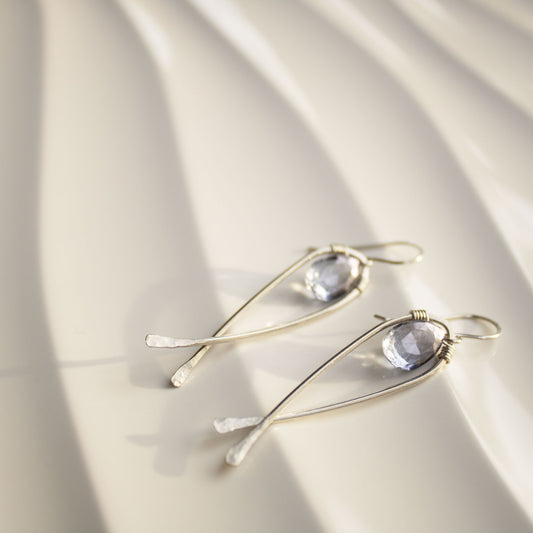 Briolette Fish Earrings in Sterling Silver with Blue Music Topaz