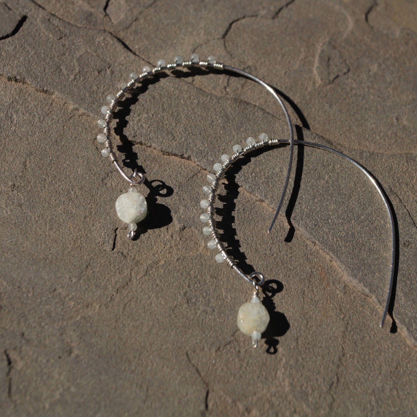 Sterling Silver Hoops with Faceted Aquamarine Stones – One-of-a-Kind Handmade Jewelry