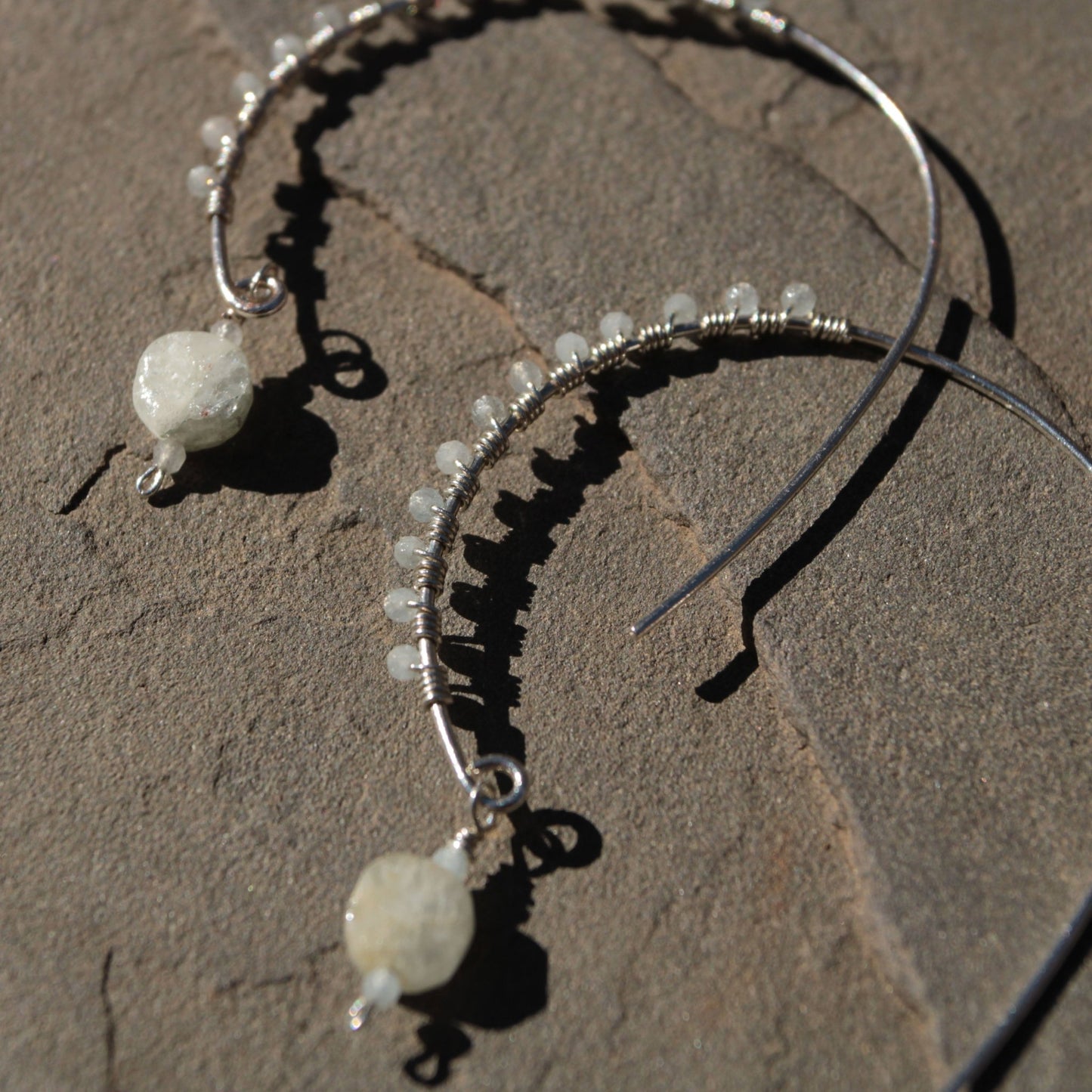 Sterling Silver Hoops with Faceted Aquamarine Stones – One-of-a-Kind Handmade Jewelry