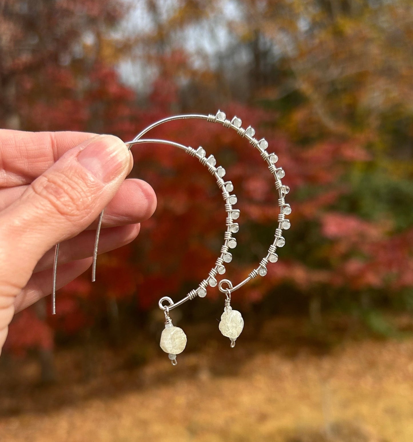 Sterling Silver Hoops with Faceted Aquamarine Stones – One-of-a-Kind Handmade Jewelry