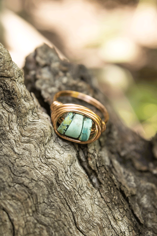 turquoise wire wrapped ring handmade